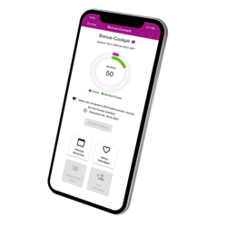 Grafik eines Smartphones. Auf dem Bildschirm sieht man die BKK GS App. Die Seite "Bonus-Cockpit" ist geöffnet.