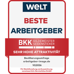 Auszeichnung der BKK GS als "Beste Arbeitgeber – sehr hohe Attraktivität" 2026 von Service Value und WELT