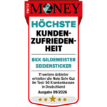 Testsiegel von Focus Money mit der Auszeichnung "Höchste Kundenzufriedenheit" für die BKK GILDEMEISTER SEIDENSTICKER