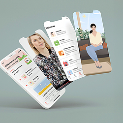 Verschiedene Funktionen der living-well-plus-App.