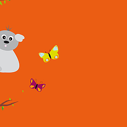 BKK GS Minikit Illustration - Ein Koala an einem Baum und Schmetterlinge auf einem orangenen Hintergrund. 