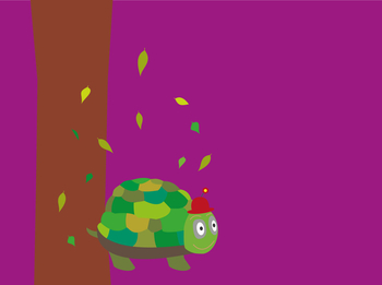 BKK GS Minikit Illustration - Eine Schildköte steht neben einem Baum vor einem lilafarbenen Hintergrund.