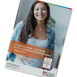BKK GS Broschüre mit dem Titel: Ich werde Mama - Die ersten Schritte in der Schwangerschaft. 
