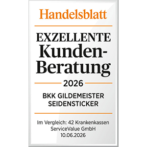 Testsiegel "Handelsblatt – exzellente Kundenberatung" aus dem Jahr 2026